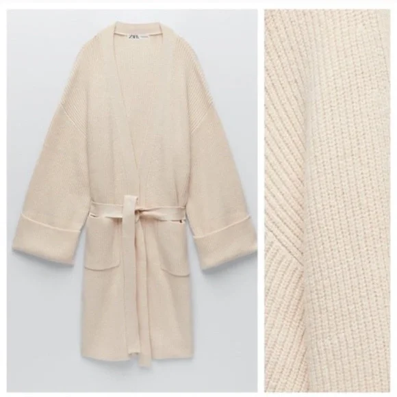 Zara Belted Knit Cardigan Knit Coat NWT - Picture 4 of 8